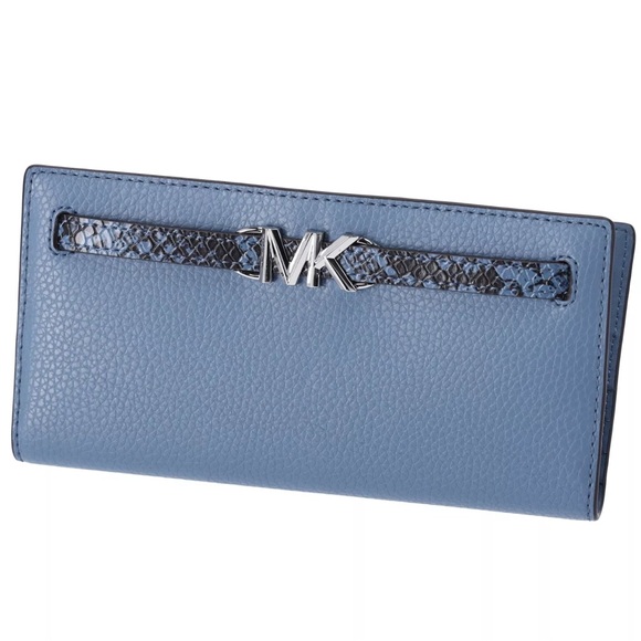 Michael Kors Reed Large Bifold Wallet Denim Blue Leather Exotic Multi - Picture 2 of 5